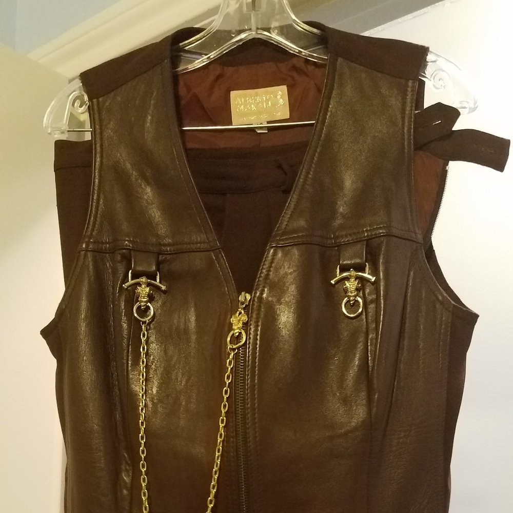 Chic 2-pc Leather Vested Pantsuit